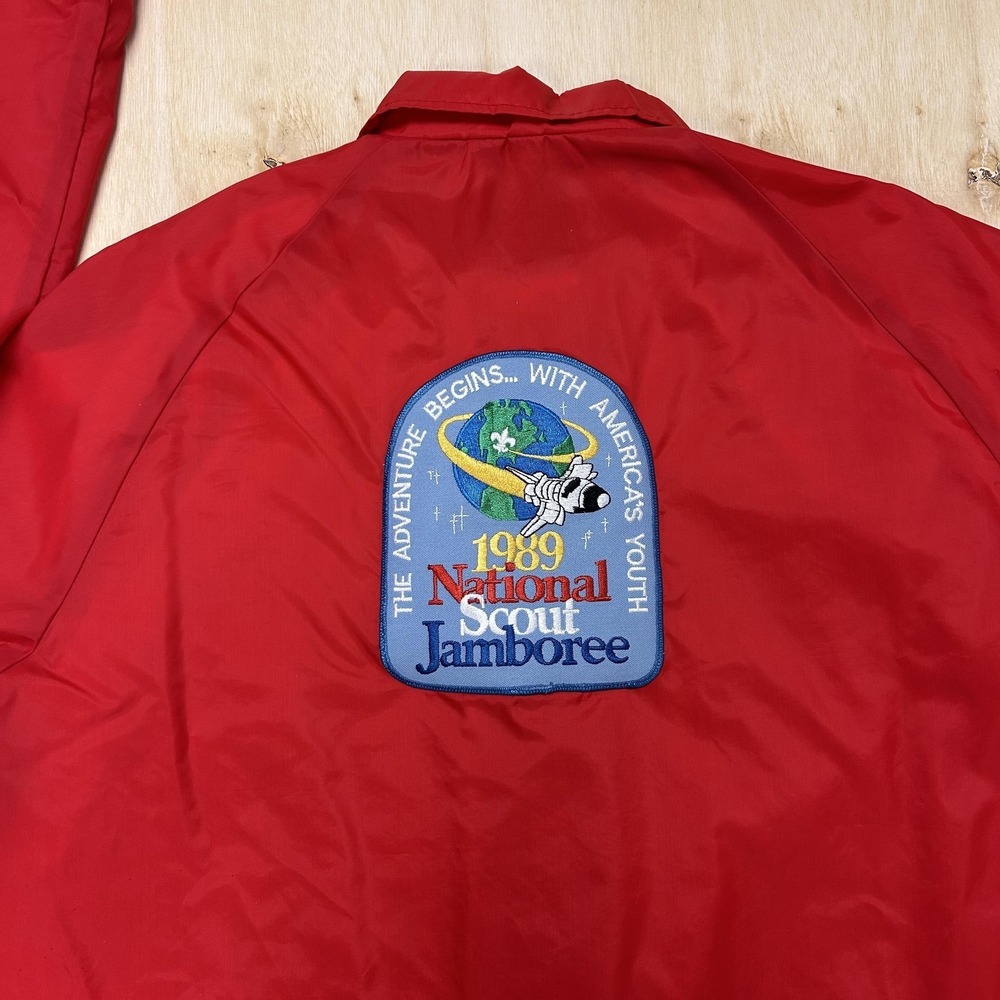 Vintage Weather Breaker Boy Scout Jamboree Jacket Mens Large Red Windbreaker